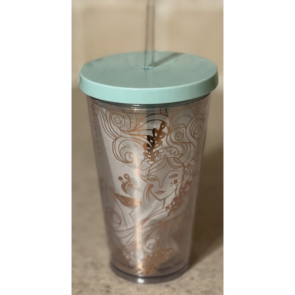 STARBUCKS 2018 Clear Acrylic Tumbler  W/Gold Siren 16oz W/Straw - RARE